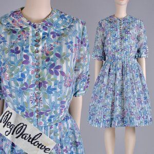 M Vintage 40s 50s Floral Peter Pan Swing Dress